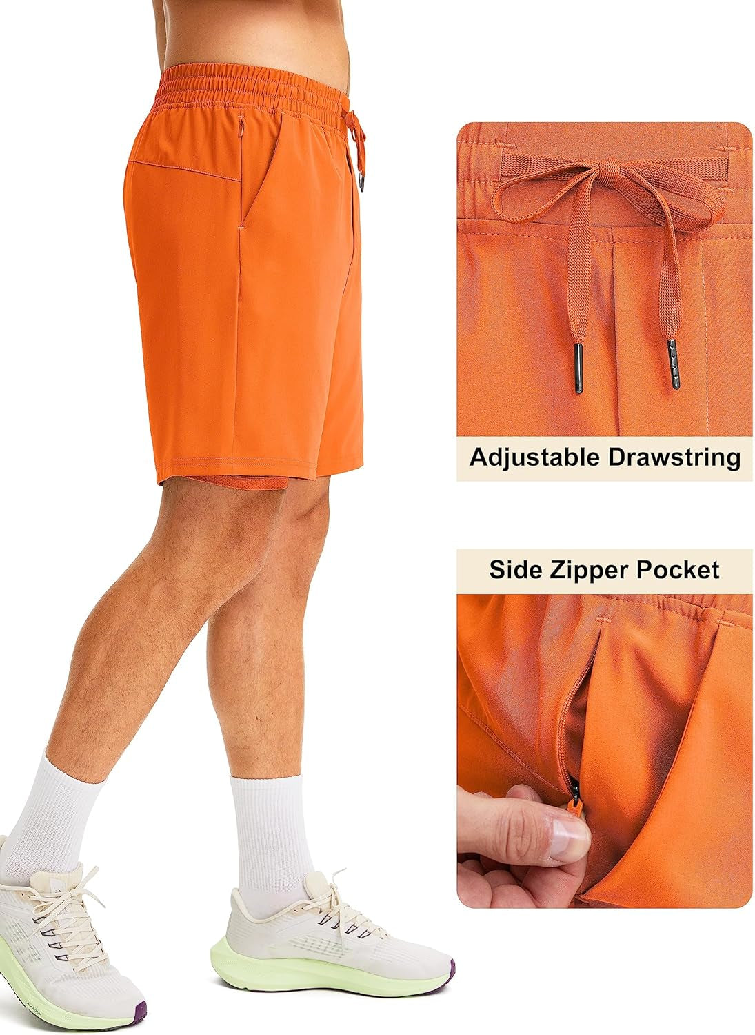 Men'S 2 in 1 Running Shorts with Liner 7 Inch Training Gym Athletic Workout Shorts for Men with Zipper Pockets