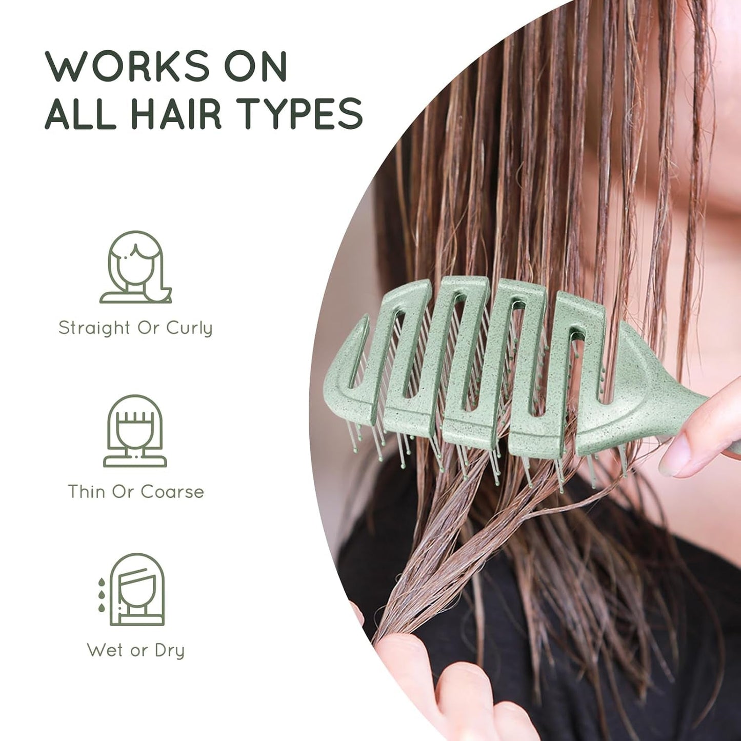 Detangler Hairbrush, Vented Detangling Brush for Curly, Thick, and Straight Hair, Dry and Wet, Quick Smoothing for Women and Men, Eco-Friendly & Sustainable Material (Green)