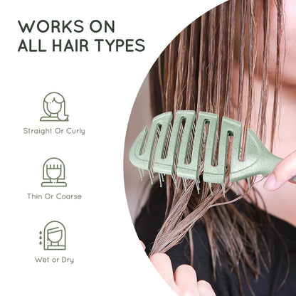 Detangler Hairbrush, Vented Detangling Brush for Curly, Thick, and Straight Hair, Dry and Wet, Quick Smoothing for Women and Men, Eco-Friendly & Sustainable Material (Green)