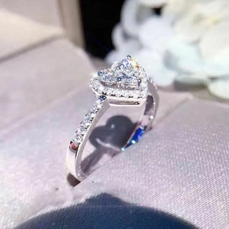 Silver Heart Shaped Gemstone Diamond Ring Sapphire Wedding Rings for Women Fashion Stonego Jewelry Accessories - WORLD TIME VISITS