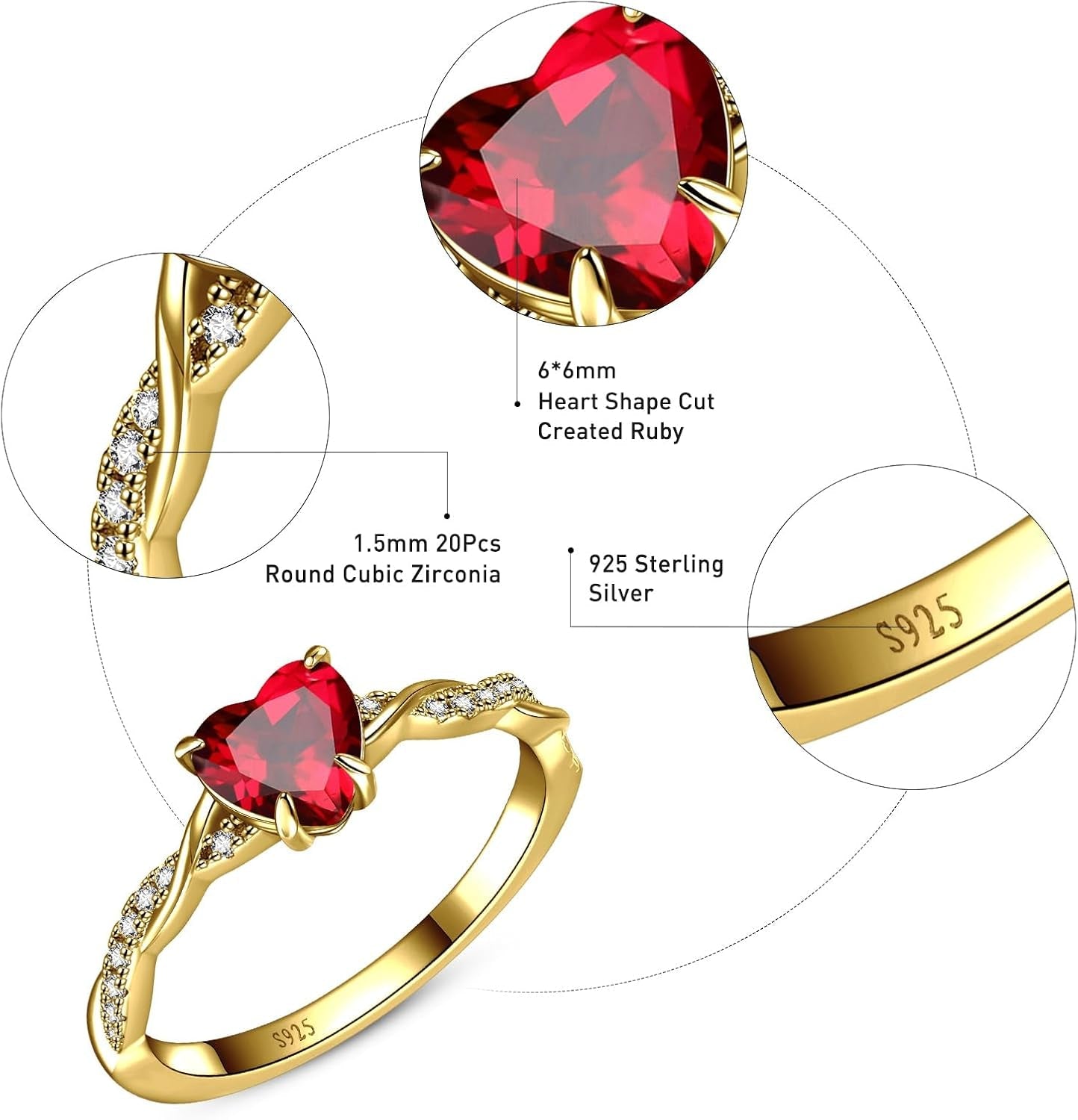 1.25Ct Womens Heart Promise Ring, 925 Sterling Silver Heart Cut Created Emerald/Sapphire/Amethyst/Ruby/Cubic Zirconia/Opal Twisted Vine Engagement Ring for Women Size 5-10