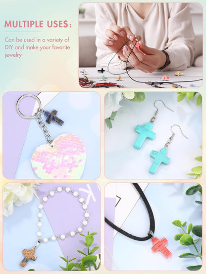 Stone Cross Gemstone Pendant Charms Cross Quartz Crystal Charms for Necklace Earring Bracelet Jewelry Making