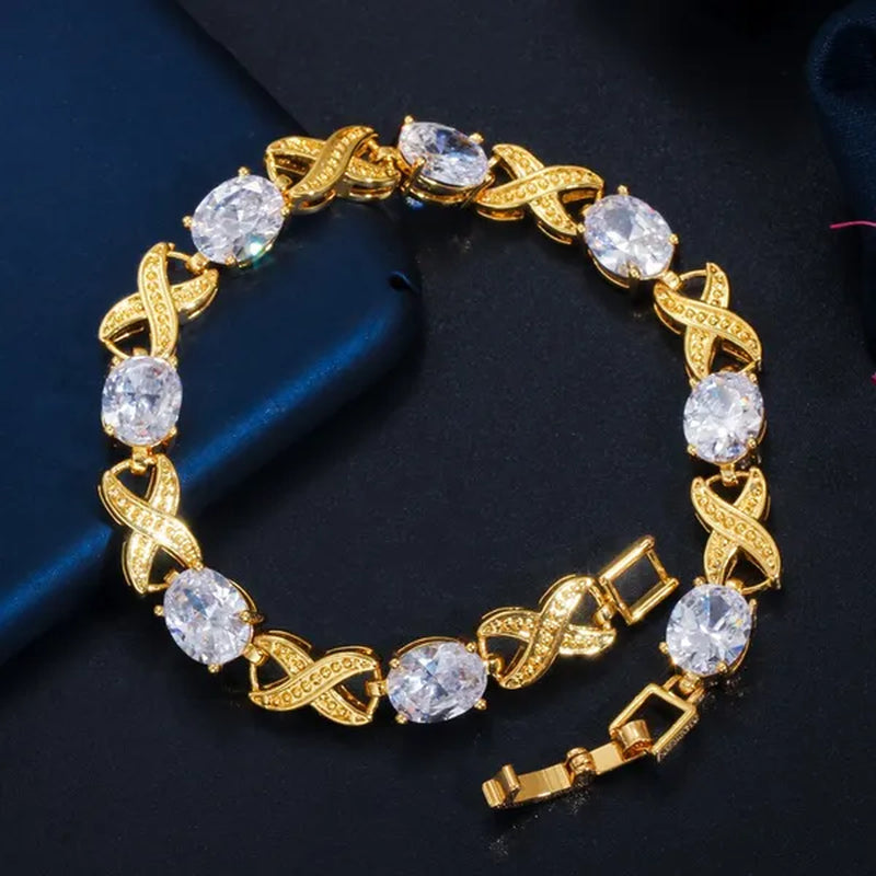 CANDICE Indian Luxury Wedding Party Bangle Jewelry with AAA CZ Stone Gold Plated X Shape Bracelet for Summer Fashion