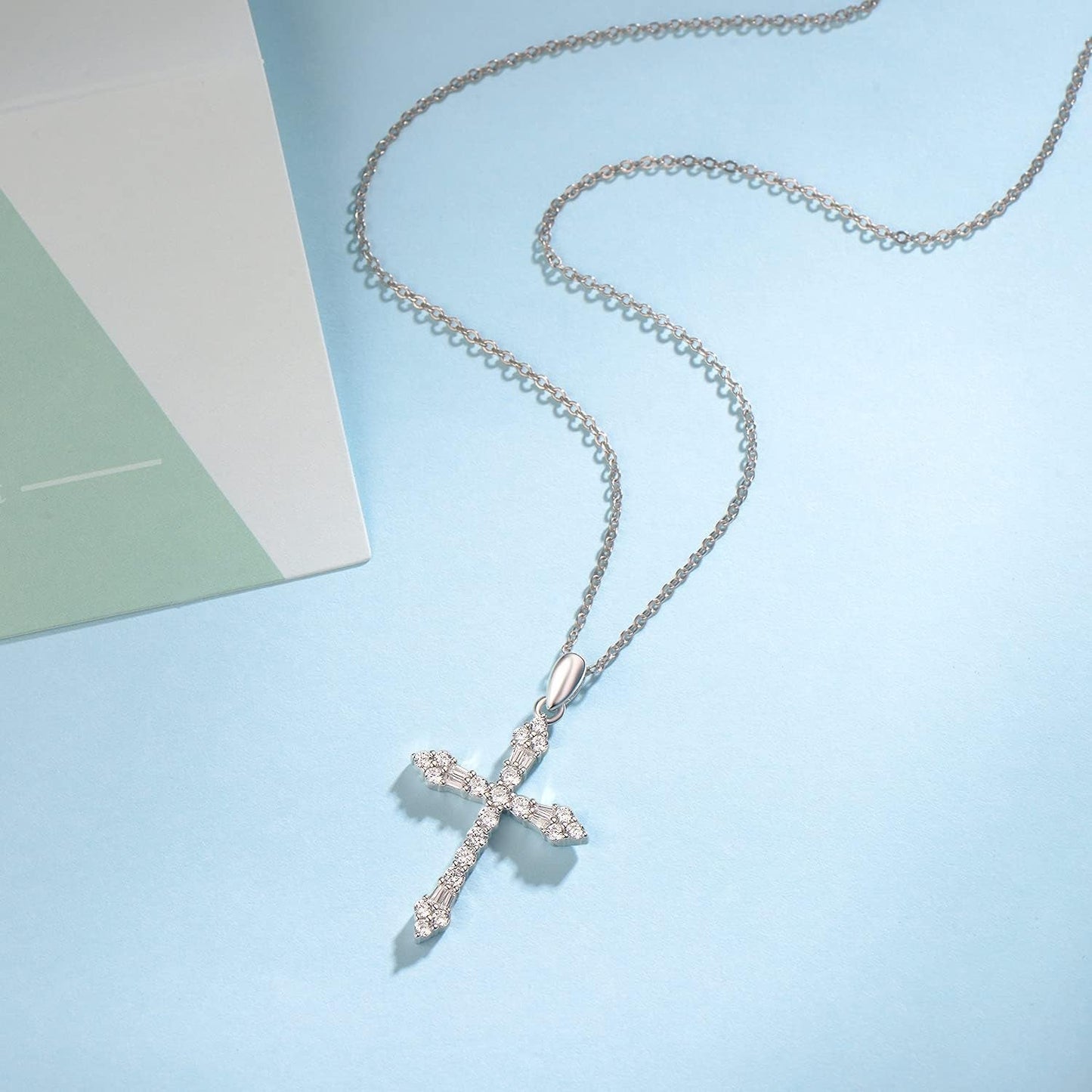 Cross Necklace for Women 925 Solid Sterling Silver Cubic Zirconia Flower Budded Cross Princess Pendant for Women, 18" Extender