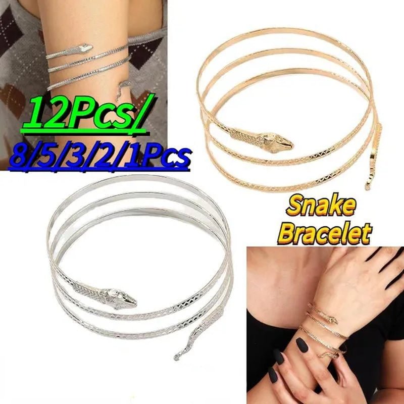 12/8/5/3/2/1Pcs:ashion personality Snake Bracelet, metal snake bracelet, gold and silver available - WORLD TIME VISITS