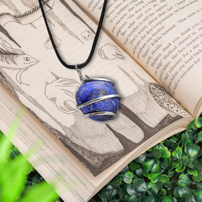 Lapis Lazuli Tumbled Stone Necklace Pendant Handmade Spiritual Jewelry for Women Reiki Chakra Healing Crystal Necklaces Gems Pendants Positive Energy Good Luck Gift Silver Wire Wrapped Crystals