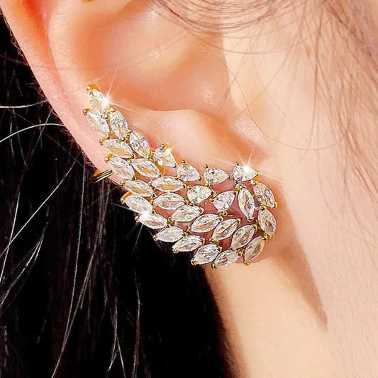 Bridal Wedding Climber Earrings 18K Gold Micro Pave Diamond Angel Wing Earrings for Women Trendy Temperament Jewelry