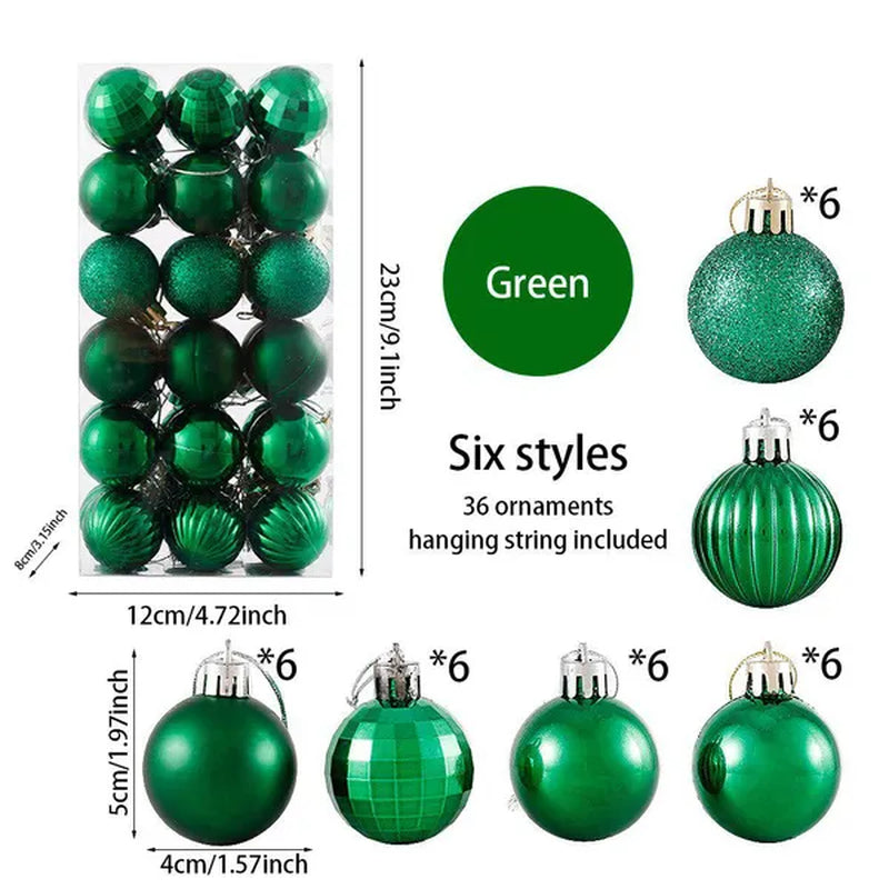 36Pcs/Box 4CM Glitter Christmas Balls Xmas Tree Hanging Pandent Balls Rose Gold Silver Green Red Blue New Year Christmas Home Decor