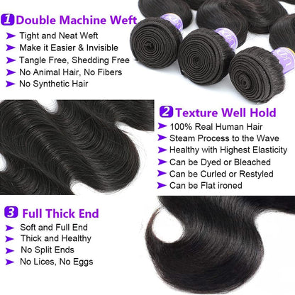 12A Body Wave Bundles Human Hair 8 Inch 1 Bundles 100% Unprocessed Brazilian Virgin Raw Hair Extensions Natural Black Weave Real Human Hair for Women - WORLD TIME VISITS