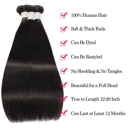 12A Human Hair Bundles Straight 16 18 20 Inch 3 Bundles Human Hair 100% Unprocessed Brazilian Virgin Hair Bundles Deals Human Hair Weave Bundles Human Hair Extension Double Weft Natural Color - WORLD TIME VISITS
