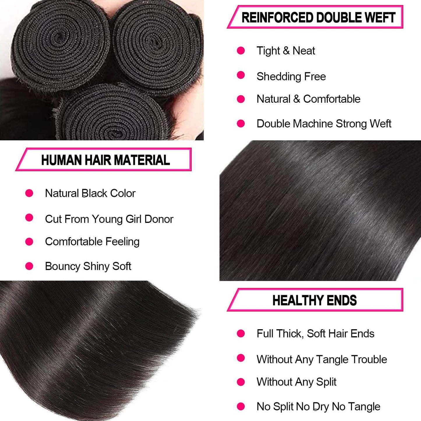 12A Human Hair Bundles Straight 16 18 20 Inch 3 Bundles Human Hair 100% Unprocessed Brazilian Virgin Hair Bundles Deals Human Hair Weave Bundles Human Hair Extension Double Weft Natural Color