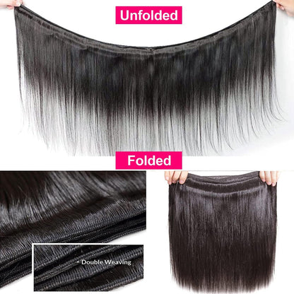 12A Human Hair Bundles Straight 16 18 20 Inch 3 Bundles Human Hair 100% Unprocessed Brazilian Virgin Hair Bundles Deals Human Hair Weave Bundles Human Hair Extension Double Weft Natural Color