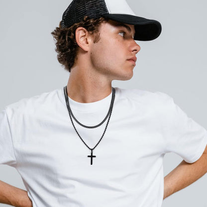 Valentines Gifts for Him Teen Boys - Cross Necklace for Men, Gold Black Silver Mens Cross Necklaces Stainless Steel Cross Pendant Necklace Simple Jewelry Gifts Cross Chain Necklaces for Men