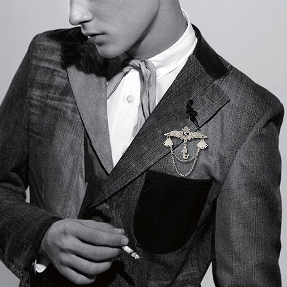 1 Pack Gold Diamond Inset Angel Wings Tassel Chain Pin Vintage Crown Diamond Chain Pin Mermaid Suit Accessories Tassel Pin Accessories Men and Women DIY Suit Coat Dress Shirt