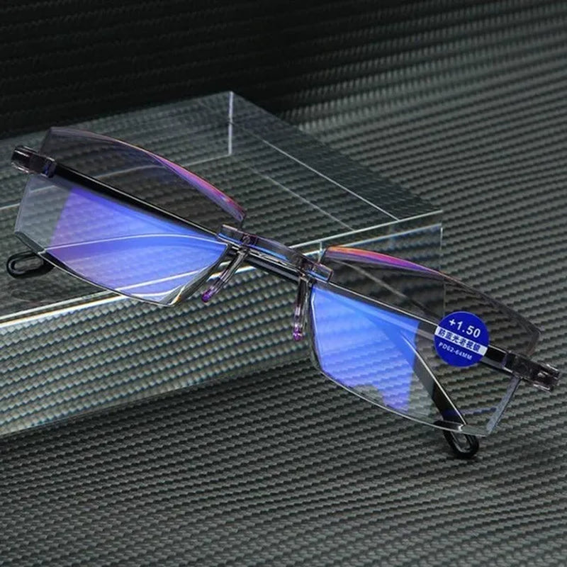 Rimless Diamond-Cut Reading Glasses Anti-Blue Light and Blue Film Integrated for Women Men Full Degree +1.0 +1.5 +2.0 +2.5 +3.0 +3.5 +4.0