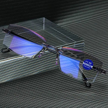 Rimless Diamond-Cut Reading Glasses Anti-Blue Light and Blue Film Integrated for Women Men Full Degree +1.0 +1.5 +2.0 +2.5 +3.0 +3.5 +4.0