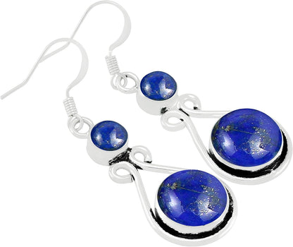 12Cts round Shape Natural Semi Precious Gemstones Earrings for Women, Handmade Bohemian Dangle Earrings Jewelry Women'S Day Gifts for Mom Wife - WORLD TIME VISITS