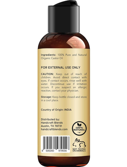 Organic Castor Oil - 4 Fl Oz - 100% Pure and Natural - Premium Grade Carrier Oil for Hair Growth, Eyelashes and Eyebrows - Hair and Body - Expeller-Pressed & Hexane-Free