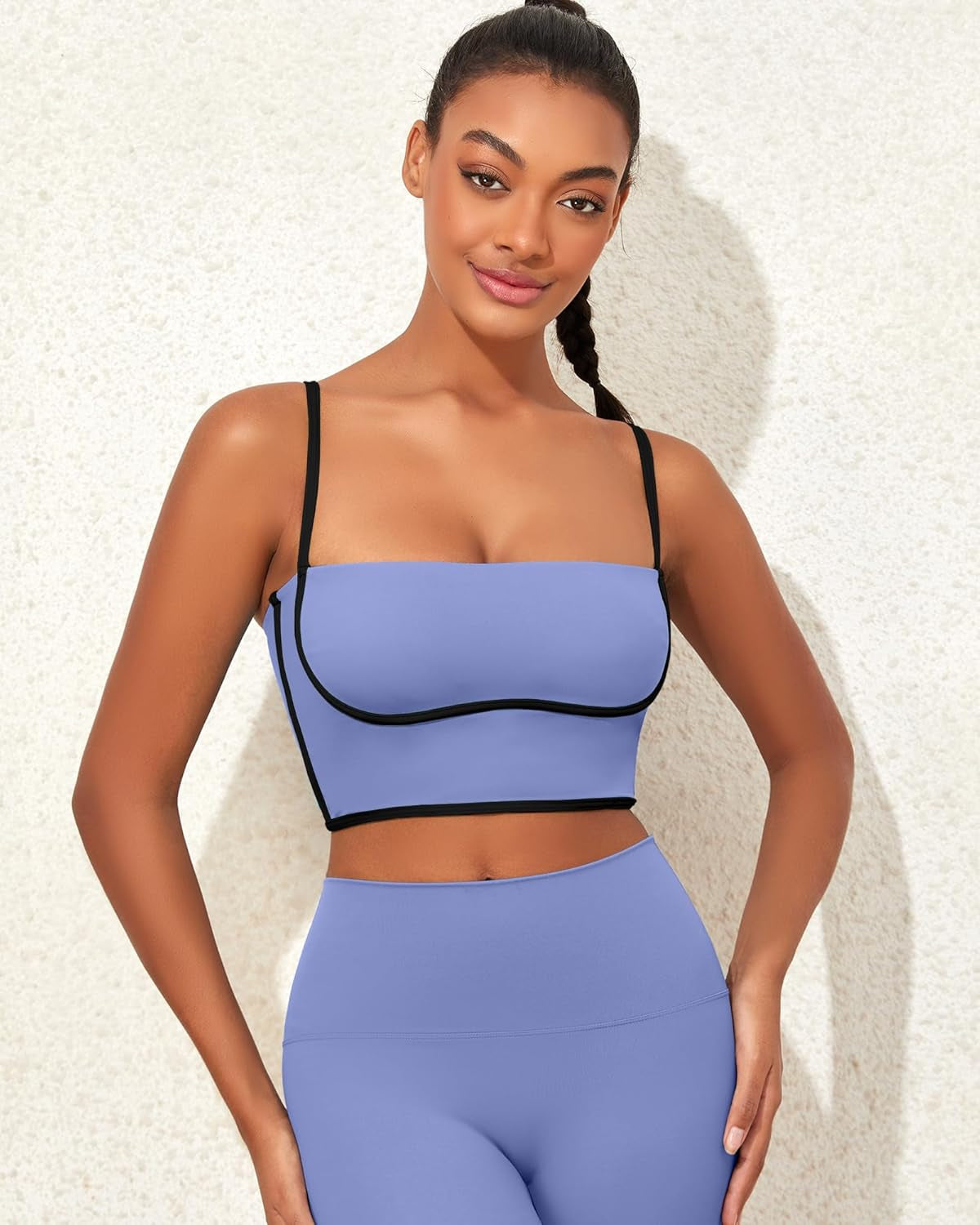 Womens Workout Tank Tops Square Neck Longline Sports Bra Support Crop Yoga Top Spaghetti Strap Built in Bras