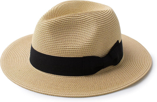 Men'S Kyle Sun Straw Fedora Hat, UPF 50+ Packable Beach Panama Hat for Men