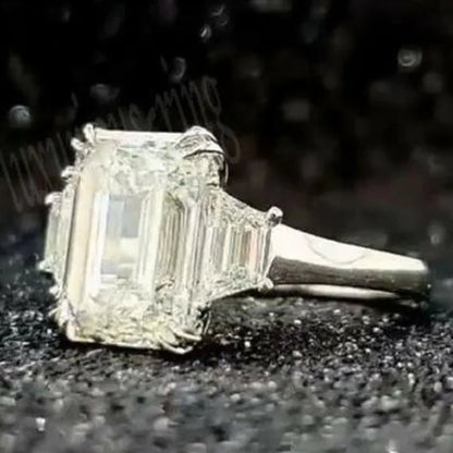 Gorgeous Square Cut White Sapphire Rings for Women Party 925 Sterling Silver 2 Stone Crystal Side Stone Rings Proposal Fine Jewelry