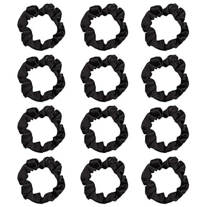 12Pcs Satin Hair Scrunchies, Black Scrunchies Hair Ties Elastic Hair Bands Ponytail Holder Hair Accessories Teen Girl Gifts Trendy Stuff - WORLD TIME VISITS