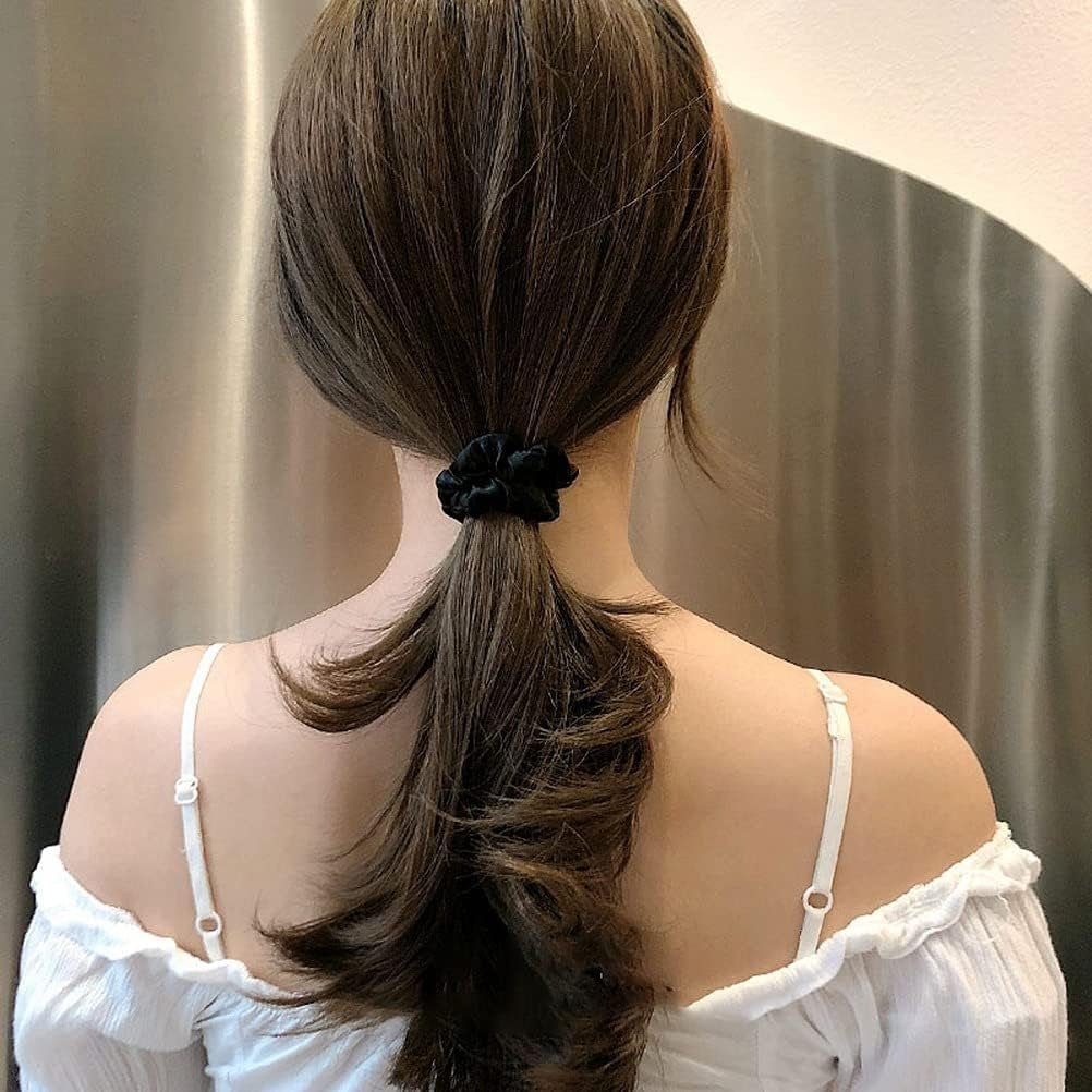 12Pcs Satin Hair Scrunchies, Black Scrunchies Hair Ties Elastic Hair Bands Ponytail Holder Hair Accessories Teen Girl Gifts Trendy Stuff