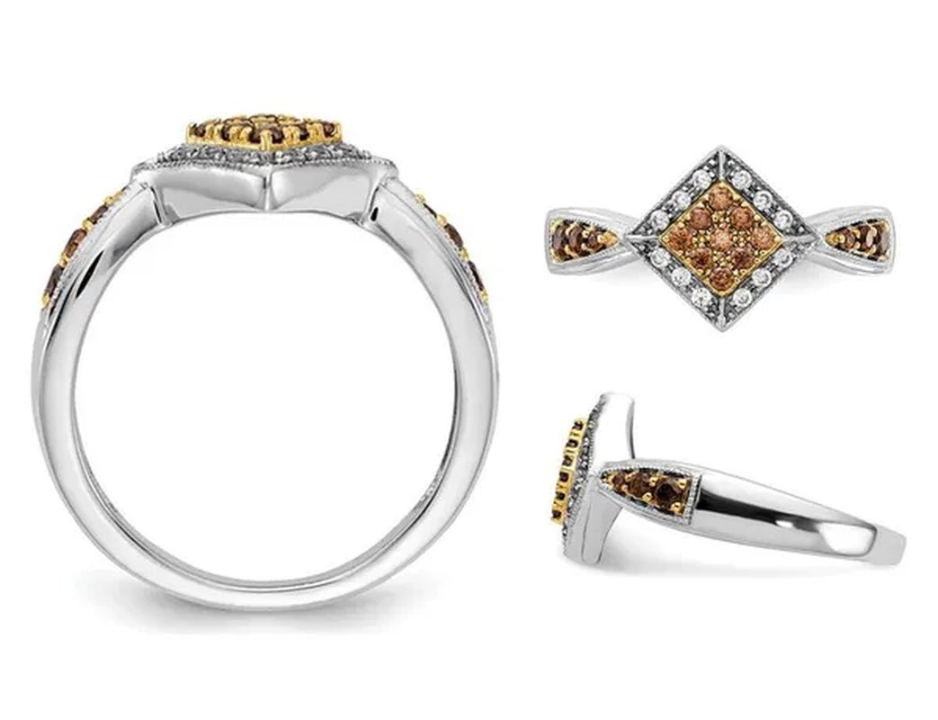 1/3 Carat (ctw) Champagne and White Diamond Ring in 14K White Gold (SIZE 7)