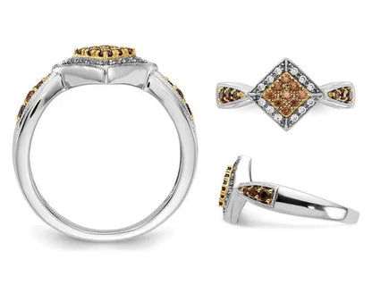 1/3 Carat (ctw) Champagne and White Diamond Ring in 14K White Gold (SIZE 7)