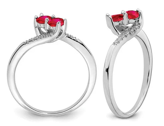 1/3 Carat (ctw) Natural Ruby Ring in 14K White Golld with Accent Diamonds - WORLD TIME VISITS