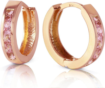 1.3 CTW 14K Solid Rose Gold Hoop Huggie Earrings Pink Sapphire