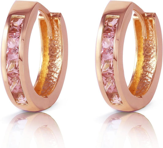 1.3 CTW 14K Solid Rose Gold Hoop Huggie Earrings Pink Sapphire - WORLD TIME VISITS