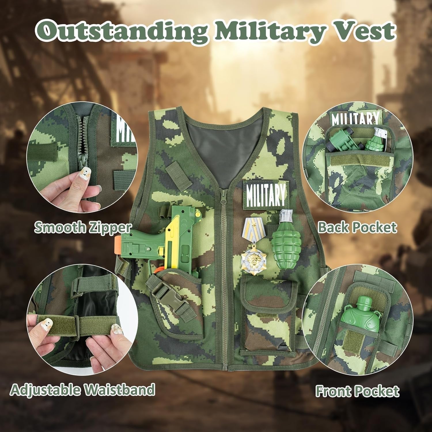 13 Pcs Army Costume for Boys 6 - 8 3 - 5, Kids Army Toys Costume Vest, Military Toys for Kids, Soldier Role Play Toddler Dress up Clothes with Toy Gun Set and Accessories,Halloween Costumes for Kid - WORLD TIME VISITS