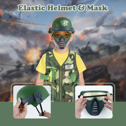 13 Pcs Army Costume for Boys 6-8 3-5, Kids Army Toys Costume Vest, Military Toys for Kids, Soldier Role Play Toddler Dress up Clothes with Toy Gun Set and Accessories,Halloween Costumes for Kid
