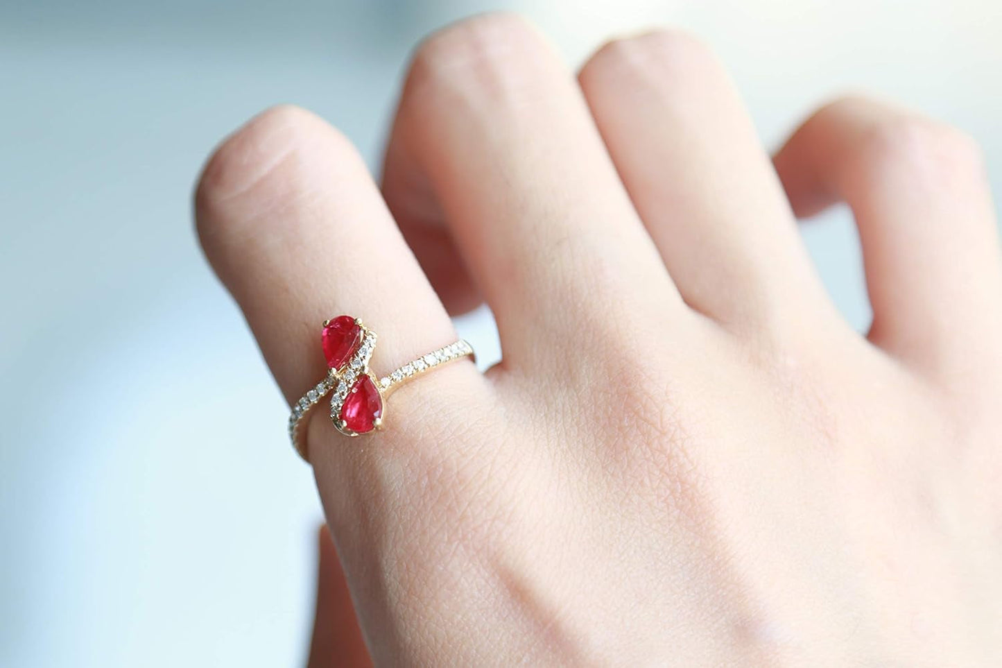 10K Yellow Gold Mozambique Genuine Ruby Ring with Diamonds for Women | Ethically, Authentically & Organically Sourced (Pear-Cut) Shaped Ruby Hand-Crafted Jewelry for Her | Ruby Ring for Women