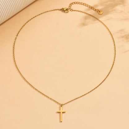 18K Gold Plated Sideways Cross Necklace for Women Stainless Steel Tiny Small Cross Pendant Necklace Dainty Simple Jewelry Christmas Gifts
