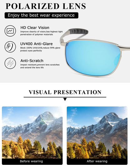 Polarized Sunglasses for Men Rectangle Metal Frame Retro Sun Glasses AE0395