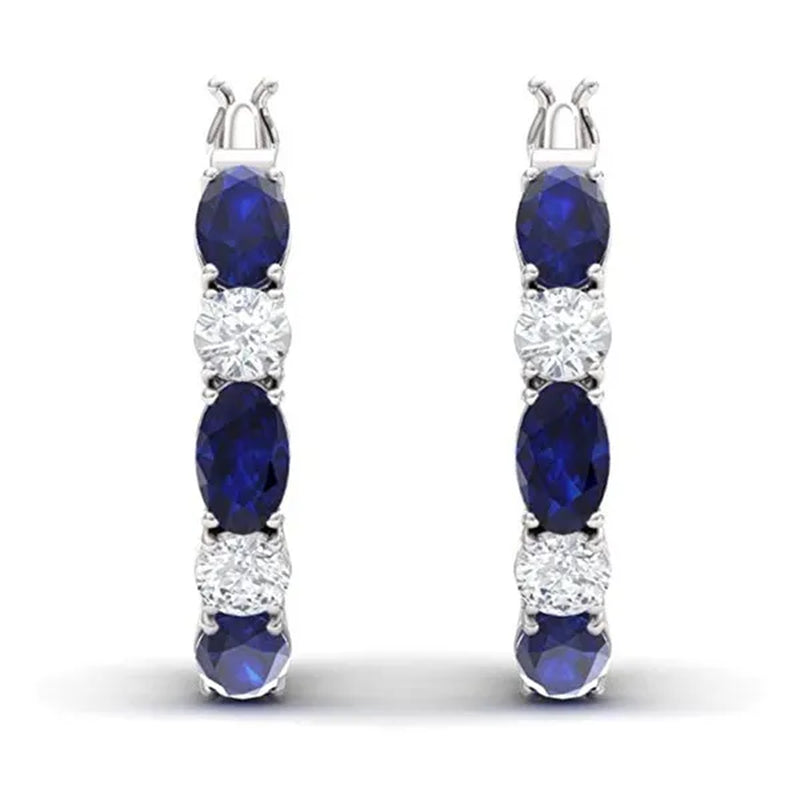 Bridal Romantic Wedding Hoop Earrings for Women Silver Plated Diamond Blue Sapphire Drop Earrings