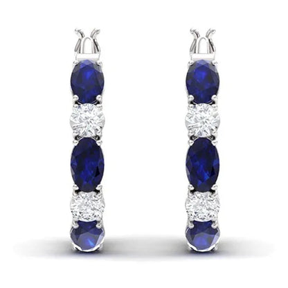 Bridal Romantic Wedding Hoop Earrings for Women Silver Plated Diamond Blue Sapphire Drop Earrings