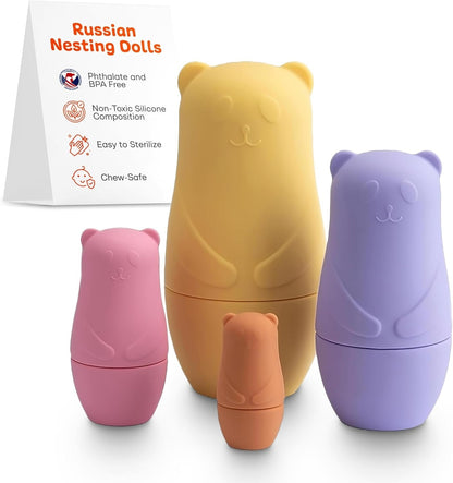 Silicone Nesting Dolls | Set of 4 (Yellow) Russian Nesting Dolls for Kids, Russian Stacking Dolls, Russian Dolls Nesting Dolls, Nesting Toys - Matryoshka Nesting Dolls - Matryoshka Dolls - WORLD TIME VISITS