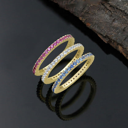 Yellow & White Gold Plated Created Ruby/Blue Sapphire/Simulated Diamond/Pink Sapphire/Emerald Stone Stackable Ring Eternity Bands for Women - Birthstone Ring Jewelry - Gift for Her