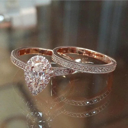 Gorgeous Pear Cut Rose Gold Ring for Women Wedding Engagement Anniversary Party Rings