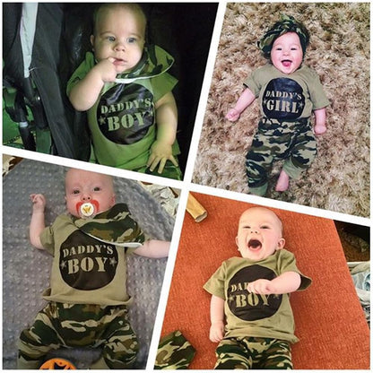 Baby Boy Summer Clothes Mommy Daddy Baby Boy T-Shirt +Camouflage Shorts Infant Toddler Boy Outfits Set
