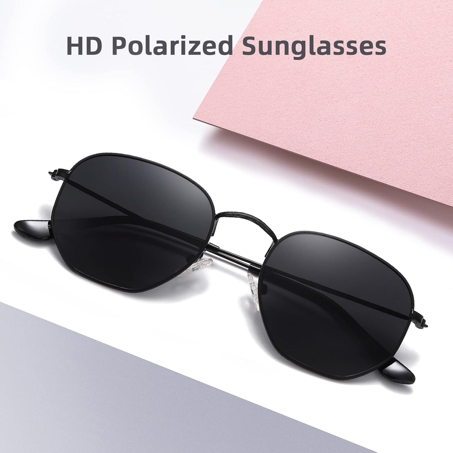 Polarized Hexagon Sunglasses for Women Men Polygon Square Sun Glasses UV400 Protection Metal Frame