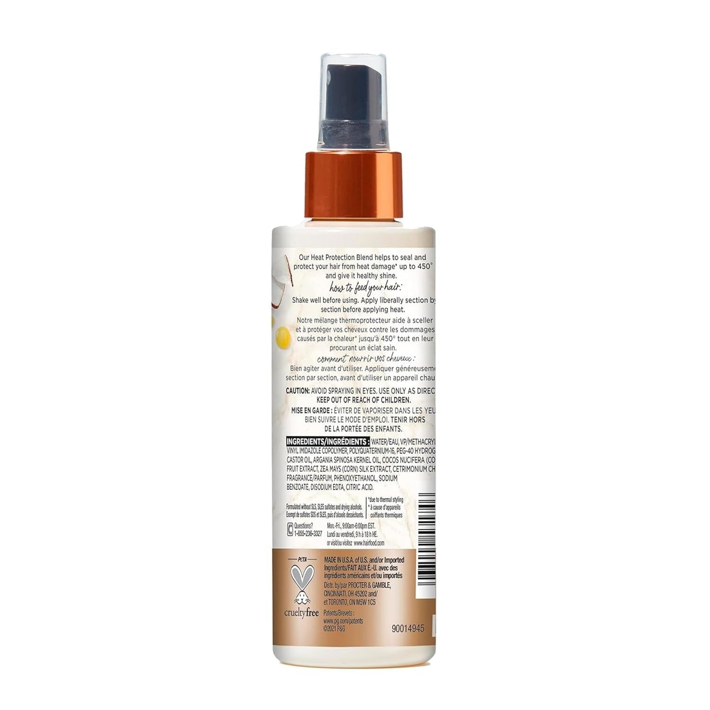 Coconut & Argan Oil Heat Protectant Leave-In Spray for All Hair Types, 450°F Heat Protection, Sulfate-Free, Paraben-Free, Dye-Free, Alcohol-Free, Adds Shine, 6.4 Fl Oz