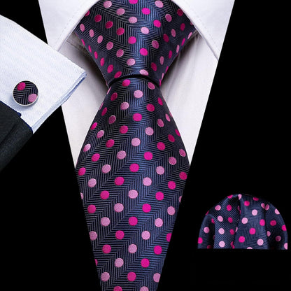 Men'S Tie Set Polka Dot Handkerchief Cufflinks Plaid Fashion Neckties Wedding Business