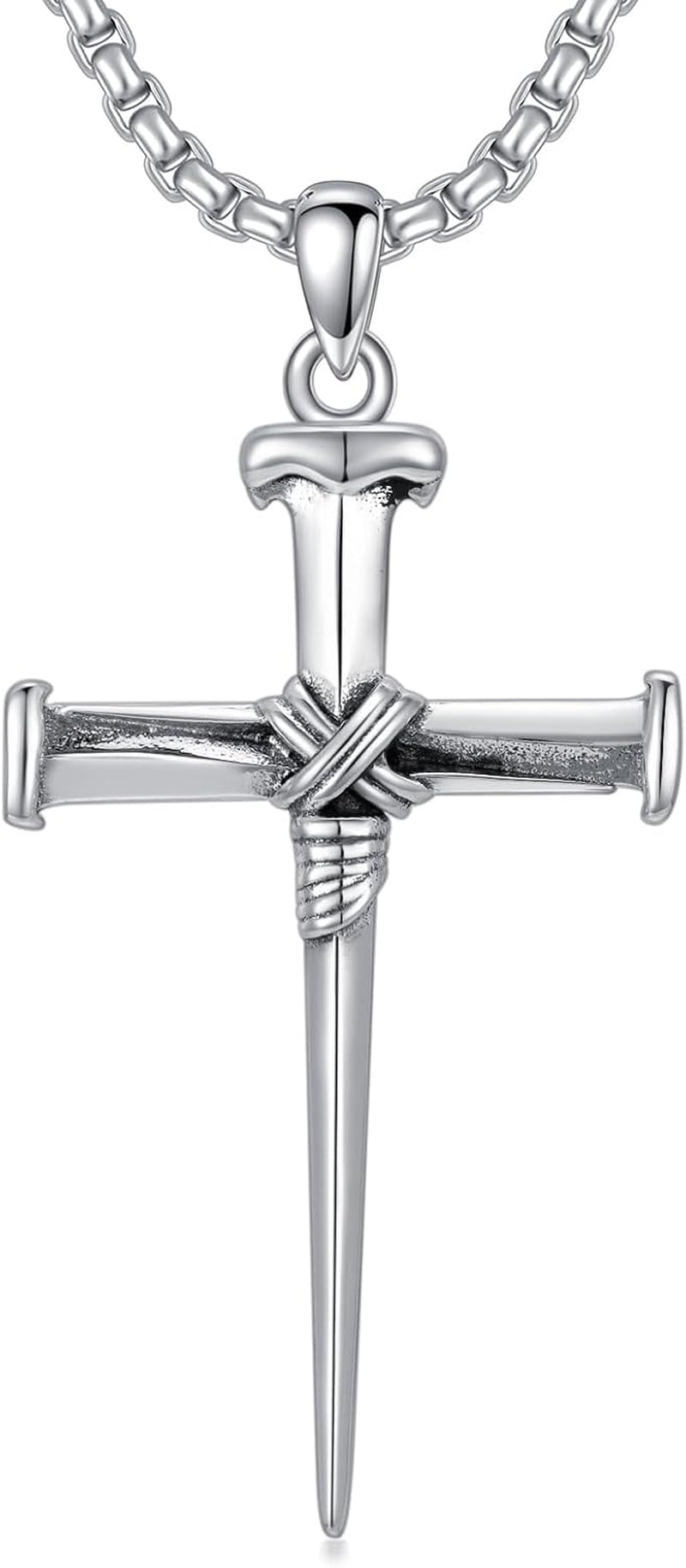 Three Nail Cross Necklace 925 Sterling Silver 3 Nail Cross Pendant Christian Jewelry Gifts for Men 22+2" - WORLD TIME VISITS
