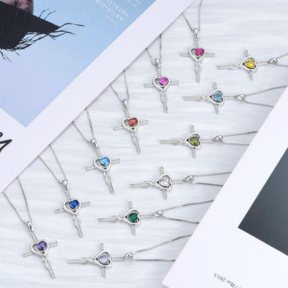Mothers Day Necklace Cross Necklaces for Women Infinity Pendant Sterling Silver Religious Jewelry Pendant Necklace with Birthstone Moon Necklace with Heart Crystal Birthday Gifts for Women Girls