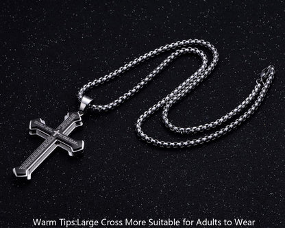 Men'S Stainless Steel Nail Lord'S Prayer Cross Pendant Necklace for Men Women Big Pendant and Strong Chain 24"
