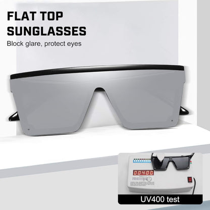 Square Sunglasses for Women Men Fashion Big Frame Flat Top Sun Glasses Mirror Lens
